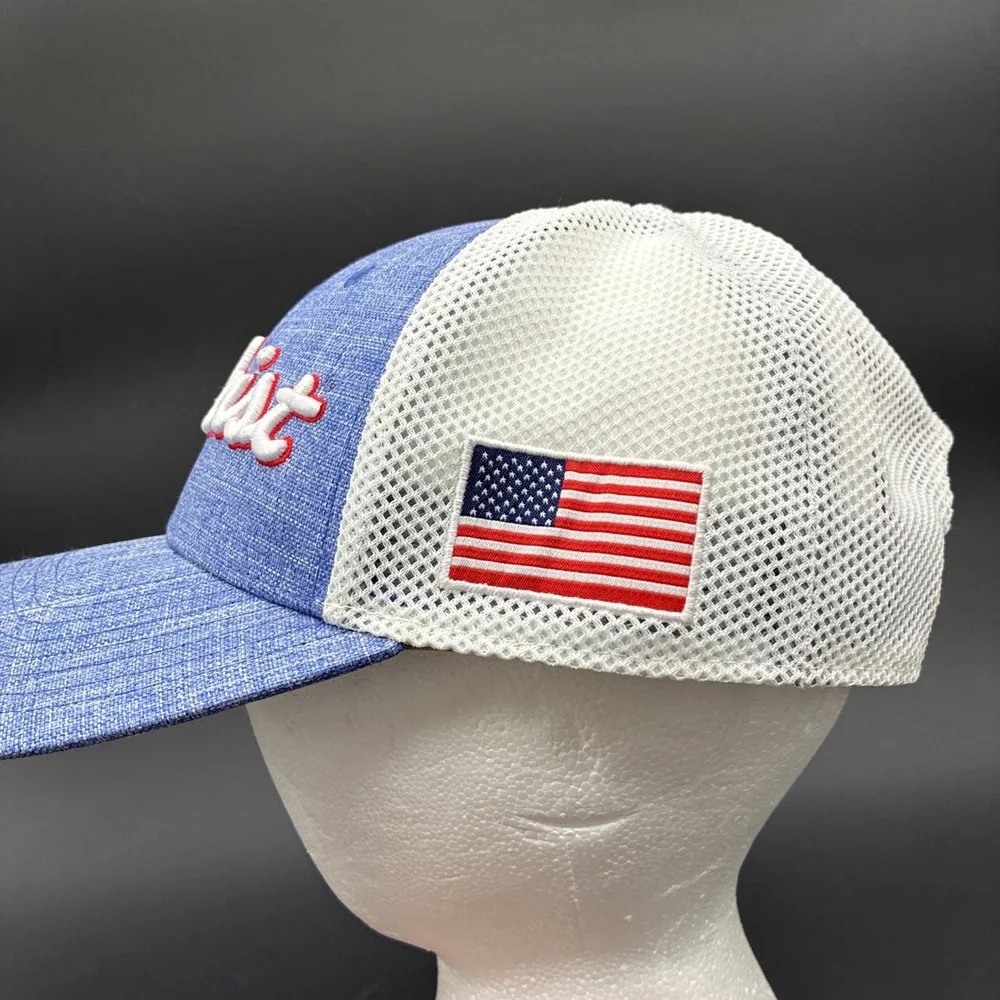 Titleist Performance Golf Hat Men's One Size Blue White Mesh USA Flag Adjustable